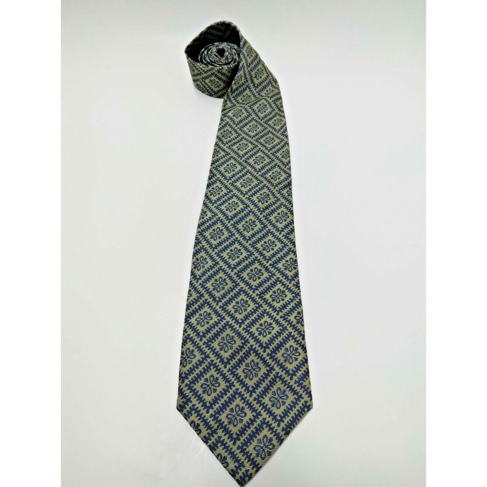 Vintage Sir Cabot Mens Necktie Blue Gold Geometric Floral  Blend‎ Classic Tie